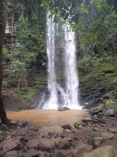 An aerial view of Asenema waterfall in the Eastern Region of Ghana, West Africa.
